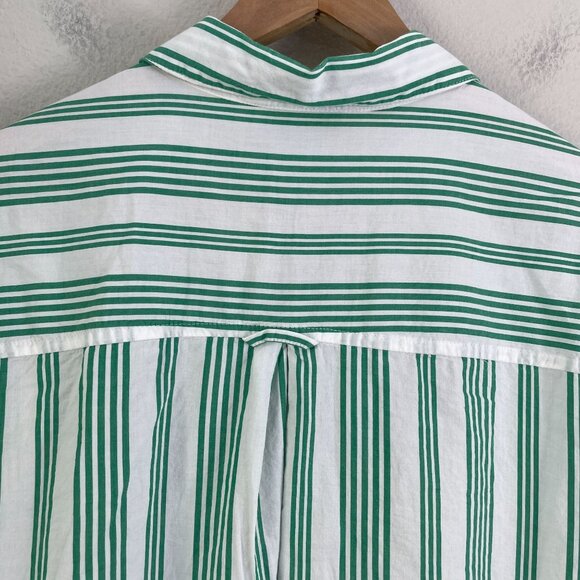 Old Navy Womens XL Boyfriend Shirt Green White Vertical Stripe Button Up Blouse - Picture 10 of 10